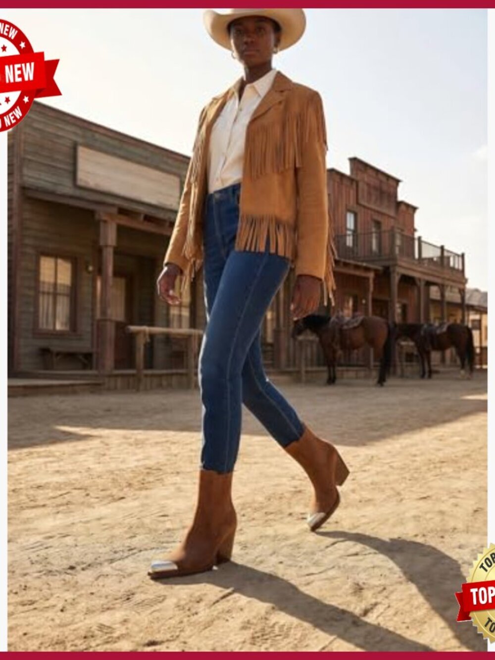 Suede Western Cowboy Ankle Boots Pointed Toe Block Heel Slip On Cowgirl Booties - Picture 2 of 7